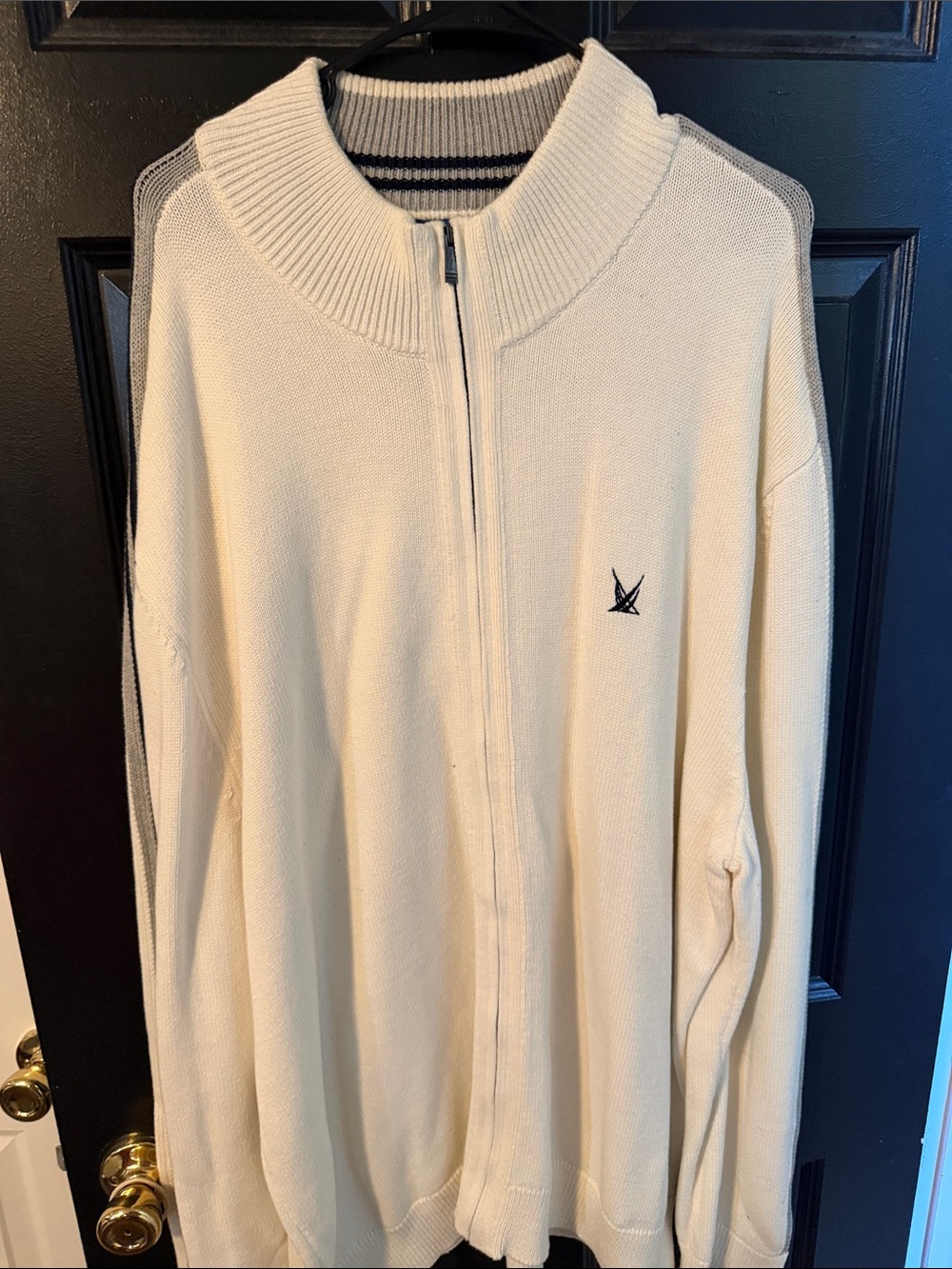 Nautica Cream Full-Zip Knit Sweater with Embroidered Logo